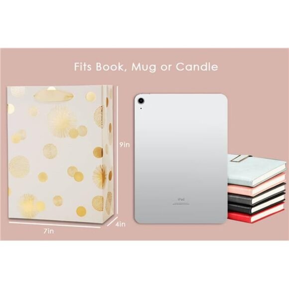 12PCS Cute Metallic Foil Gold Gift Bags Bulk with Handles, Medium 9 Inch Durable - Picture 2 of 7